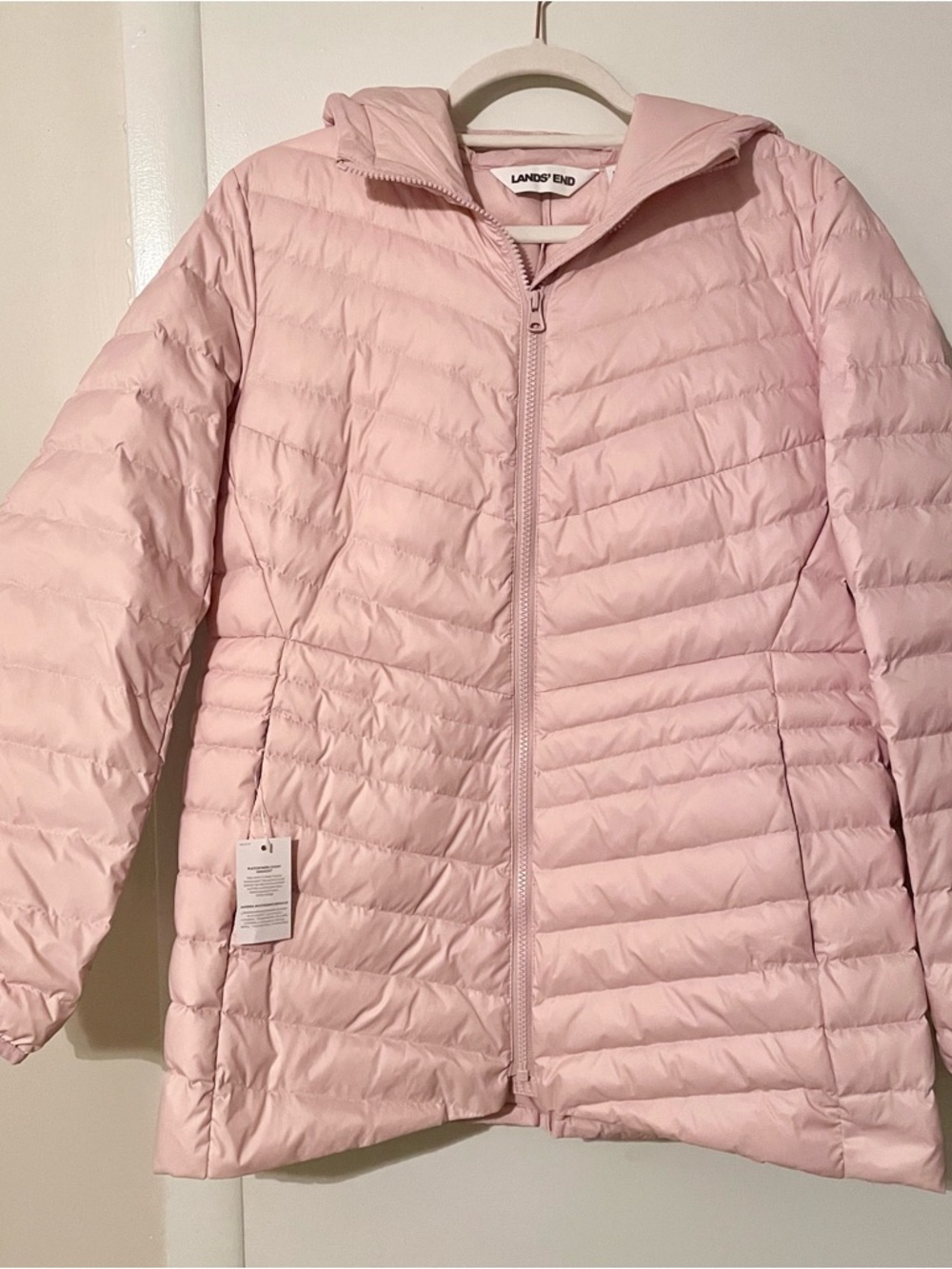 Lands' End Pale Pink Quilted Hooded Puffer